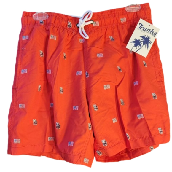 NWT - TRUNKS SURF & SWIM COMPANY RED WHITE BLUE FLAGS & PEACE SIGNS-AMERICA! NWT - Picture 3 of 9
